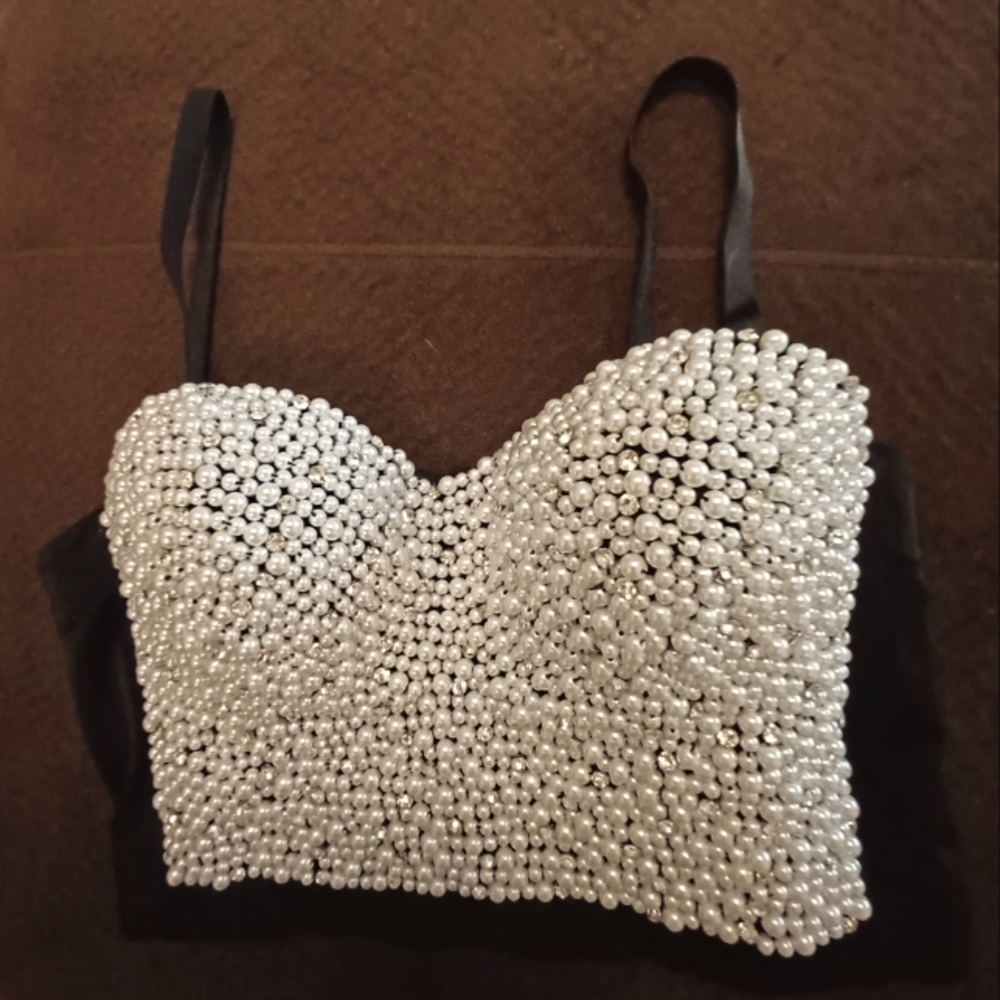 Bustier Top With Pearls And Rhinestones
